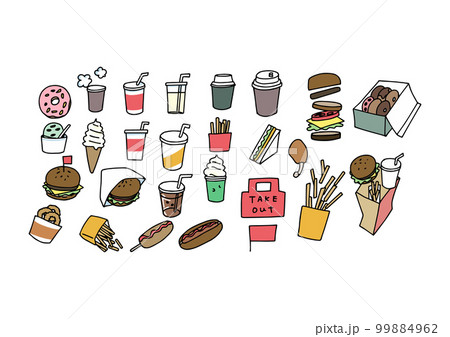 ファーストフードの手描きのゆるいアイコン 99884962