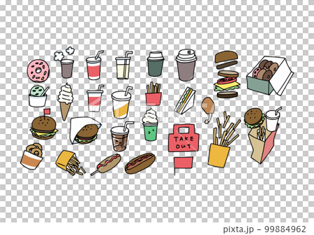 ファーストフードの手描きのゆるいアイコン 99884962