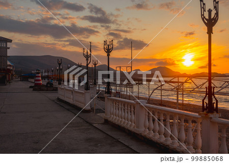 Empty embankment of Black sea at spring morning. Koktebel. Crimea Empty embankment of Black sea at spring morning. Koktebel. Crimea 99885068