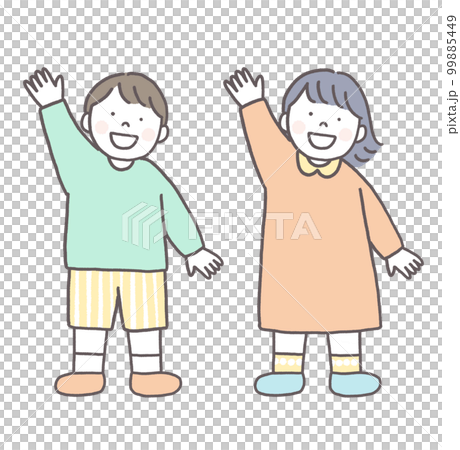 Boy and girl raising hands Boy and girl raising hands 99885449