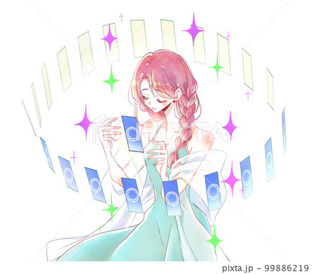 占い師の女性 タロットカード 広がる キラキラ 占い師の女性 タロットカード 広がる キラキラ 99886219