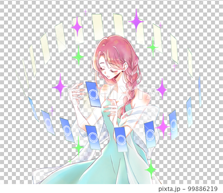 占い師の女性 タロットカード 広がる キラキラ 占い師の女性 タロットカード 広がる キラキラ 99886219