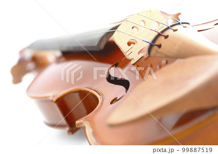 白バックで撮ったヴァイオリンのイメージ写真の写真素材 [99887519