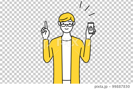 A young man in casual clothes taking security measures for his smartphone 99887830
