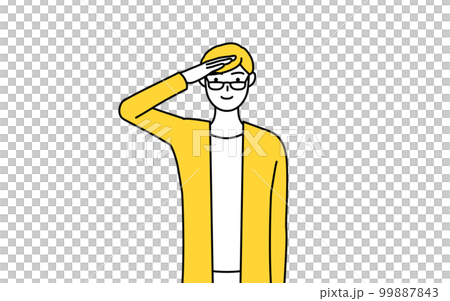 Casually dressed young man saluting 99887843
