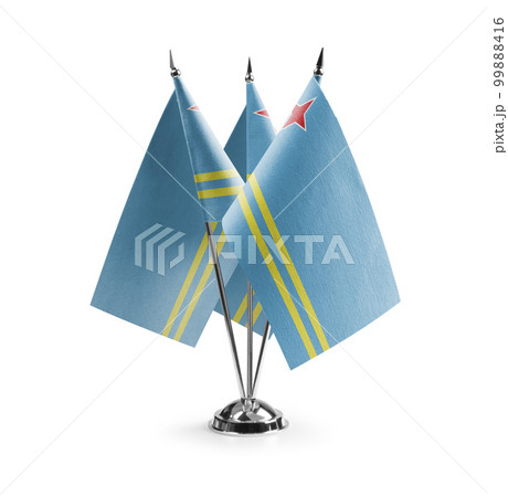 Small national flags of the Aruba on a white background 99888416