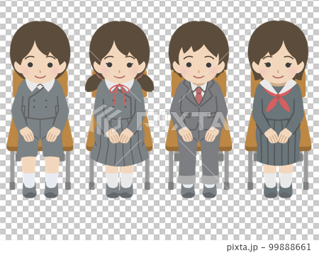 Children sitting in chairs and lined up in uniform 99888661