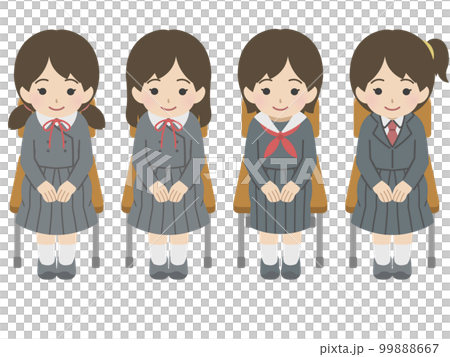 椅子に座って並ぶ女児 制服 椅子に座って並ぶ女児 制服 99888667