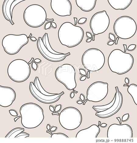 Fruit seamless pattern. Vector illustration with pear, apple and other fruits. 99888745