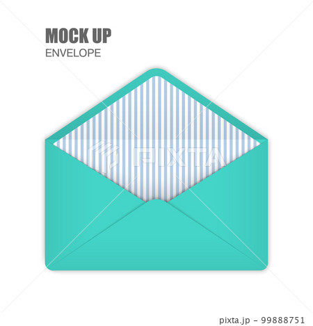 Aquamarine Open Empy Envelopes with lightblue stripes inside. Template for Your Business. Vector illustration 99888751