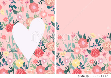 Bright spring illustrations with wildflowers, daisies, tulips, carnations and green leaves. Spring flowering. Ideal for greeting cards, cards, banners, posters. Vector graphics 99891442