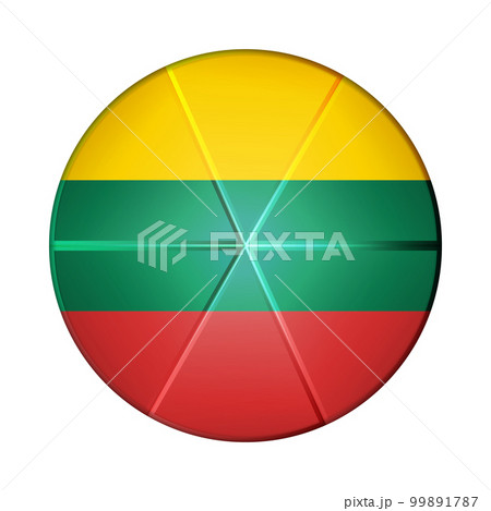 Glass light ball with flag of Lithuania. Round sphere, template icon. Lithuanian national symbol. Glossy realistic ball, 3D abstract vector illustration highlighted on a white background. Big bubble 99891787