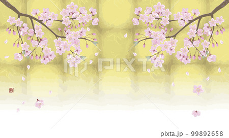 桜と草花の日本画 金箔使用 桜と草花の日本画 金箔使用