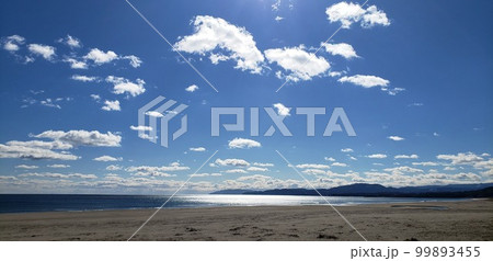 快晴の高知県黒潮町の入野松原の浜辺から足摺岬と土佐湾を望む【1月】 快晴の高知県黒潮町の入野松原の浜辺から足摺岬と土佐湾を望む【1月】 99893455