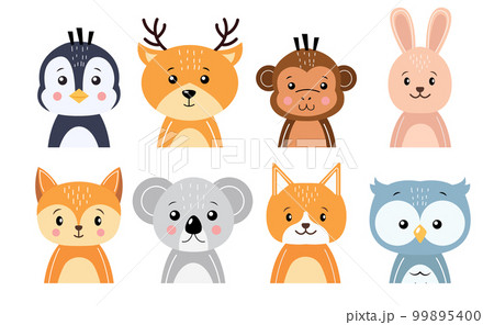 Wildlife animals cartoon character collection . Flat design . Vector . 99895400