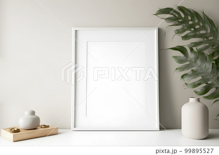 Generative AI. Minimal Interior Design with Blank Picture Frame Mockup and Canvas Art Generative AI. Minimal Interior Design with Blank Picture Frame Mockup and Canvas Art 99895527