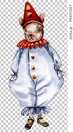 Watercolor hand drawn circus mice vintage style. Perfect for wedding, invitations, blogs, card templates, birthday and baby cards, patterns, quotes. isolater on white background. Cute circus animals . 99895867