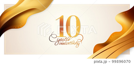 10 years anniversary vector logo, icon. Graphic element with golden color wavy ribbon 10 years anniversary vector logo, icon. Graphic element with golden color wavy ribbon 99896070