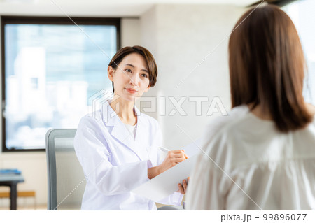 若い女性を診察するミドルの医師 99896077