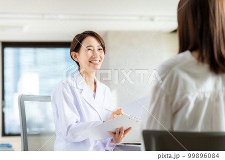 若い女性を診察するミドルの医師 99896084