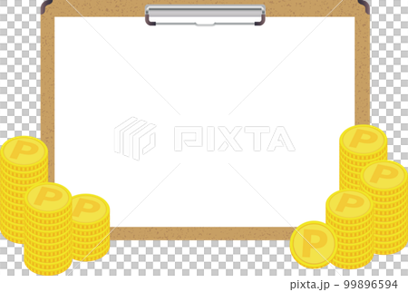 横向きのバインダー、署名板の前に積み上げたたくさんのコイン 横向きのバインダー、署名板の前に積み上げたたくさんのコイン 99896594