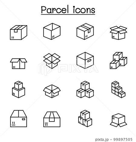 Parcel, box icon set in thin line style 99897505