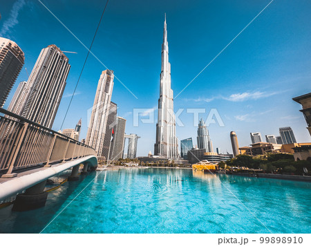 Burj Khalifa view from Burj park bridge in Downtown Dubai, United Arab Emirates 99898910