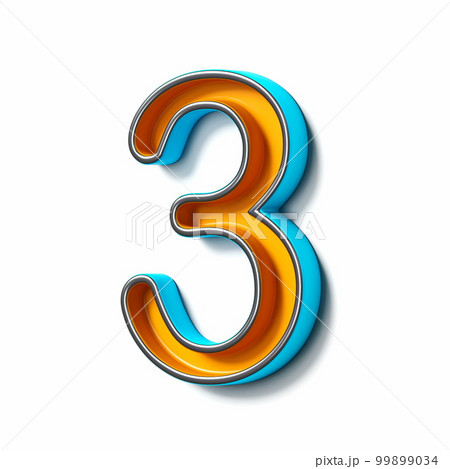 Orange blue thin metal font Number 3 THREE 3D Orange blue thin metal font Number 3 THREE 3D 99899034