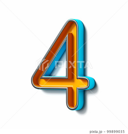 Orange blue thin metal font Number 4 FOUR 3D 99899035