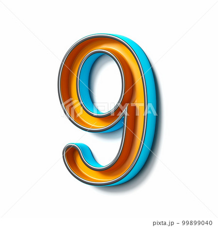 Orange blue thin metal font Number 9 NINE 3D 99899040