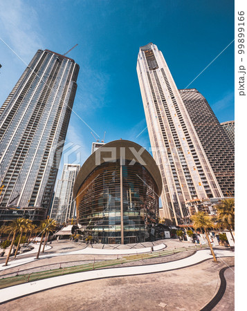 Dubai Opera house in Downtown Dubai, surrounded by skyscrapers and Burj Khalifa, in UAE, United Arab 99899166