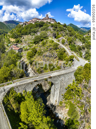 Aerial view of Antraigues sur Volane village in Ardeche, south of France 99900356