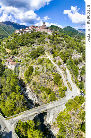 Aerial view of Antraigues sur Volane village in Ardeche, south of France 99900358