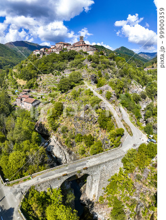 Aerial view of Antraigues sur Volane village in Ardeche, south of France 99900359