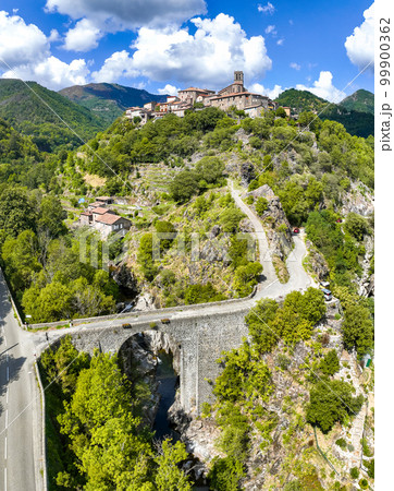 Aerial view of Antraigues sur Volane village in Ardeche, south of France 99900362