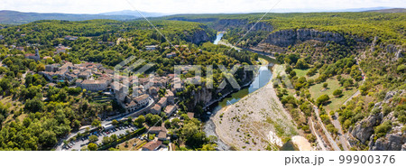 Aerial view of Balazuc, one of the most beautiful village in Ardeche, South of France Aerial view of Balazuc, one of the most beautiful village in Ardeche, South of France 99900376