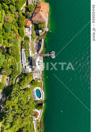 Aerial view of Nesso, a picturesque and colourful village sitting on the banks of Lake Como, Italy 99900446