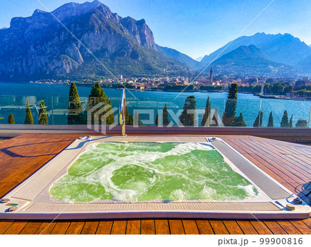 Jacuzzi view of Lecco city in Lake Como in Italy 99900816