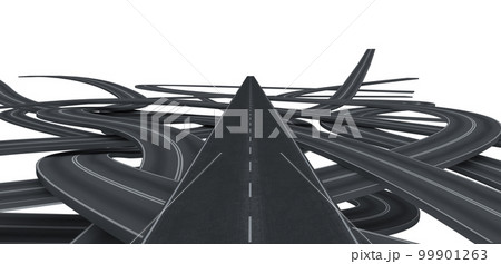 Tangled black roads. doubts about which way to go concept. 3D Rendering 99901263
