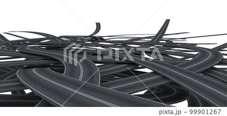 Tangled black roads. doubts about which way to go concept. 3D Rendering 99901267