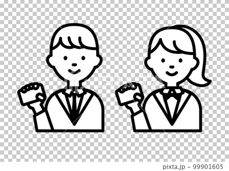 カードを持った学生の人物アイコンのイラスト カードを持った学生の人物アイコンのイラスト 99901605