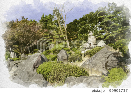 水彩画風　當麻寺　奥院　浄土庭園　奈良県葛城市 99901737