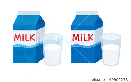 牛乳パックとグラスの牛乳水彩画とベタ塗り 99902238