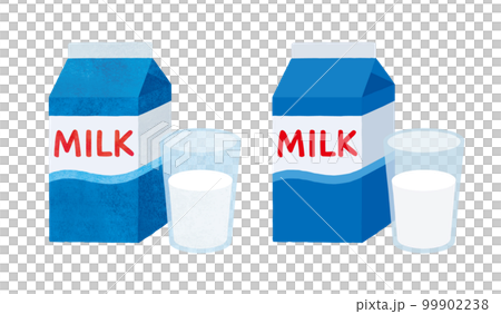 牛乳パックとグラスの牛乳水彩画とベタ塗り 99902238