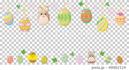 イースターのウサギと卵の背景イラスト 99902524