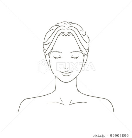 目を閉じた女性の正面顔 まとめ髪 目を閉じた女性の正面顔 まとめ髪 99902896
