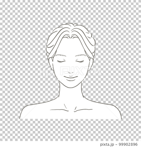 目を閉じた女性の正面顔 まとめ髪 目を閉じた女性の正面顔 まとめ髪 99902896