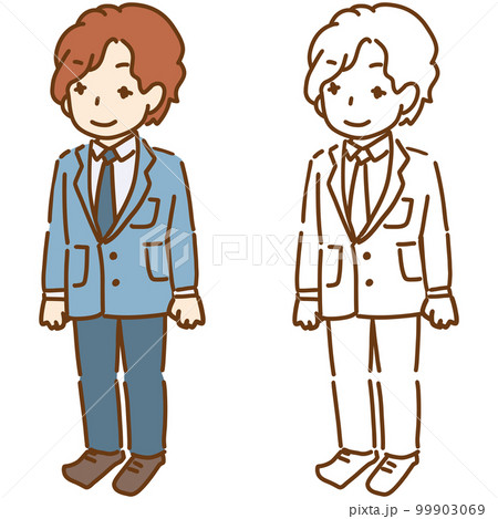 赤髪に白い肌の男子 様々な人種の学生イラストシリーズ ブレザー制服 全身	 99903069