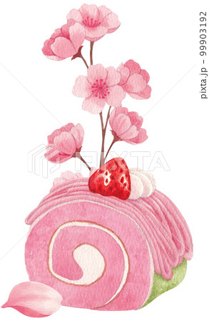 Cherry blossom dessert watercolor png element 99903192