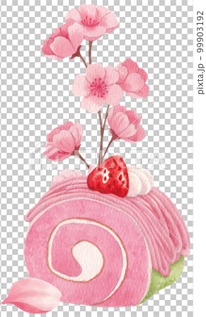 Cherry blossom dessert watercolor png element 99903192